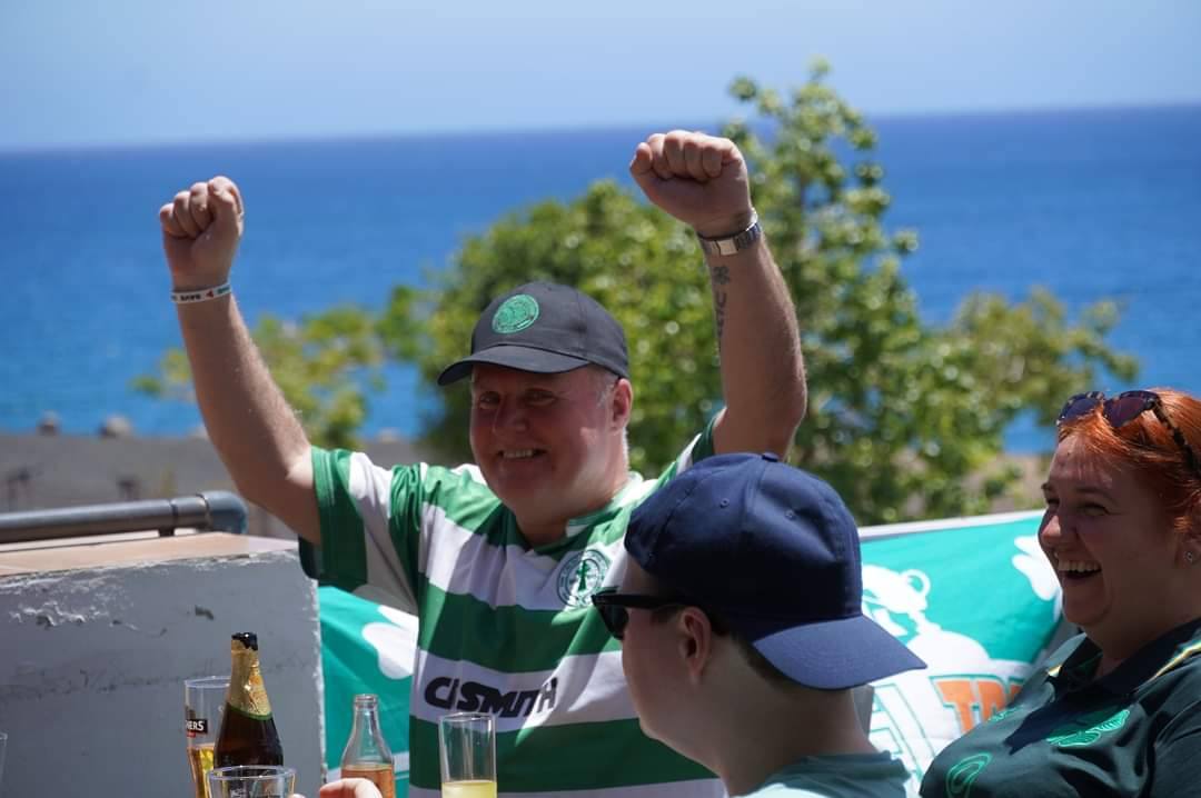 Celtic supporters celebrating at Bar 67